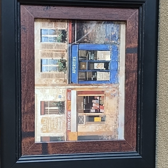Charming Street Scene Wood Frame European France French Brown Black Blue Red Tan - Picture 1 of 9